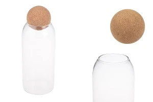 1100 ml transparent glass jar with natural cork in spherical shape-1