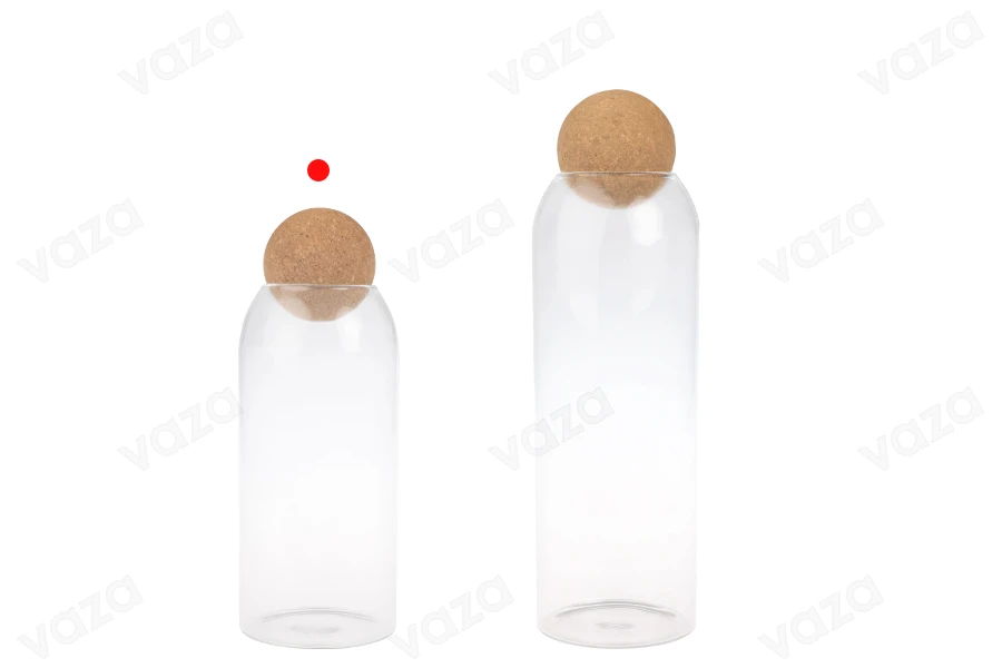 Γυάλινο δοχείο 1100 ml διάφανο με φυσικό φελλό σε σφαιρικό σχήμα-εικόνα_σύνθεση