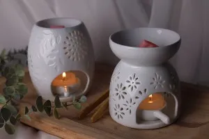 Brûleur en céramique de couleur blanche pour fondants de cire et huiles-3
