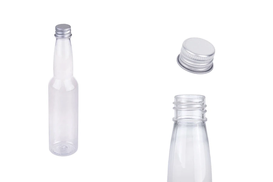 Bouteille en plastique transparent de 150 ml avec couvercle et revêtement intérieur en aluminium argenté Bouteille en plastique transparent de 150 ml avec couvercle et revêtement intérieur en aluminium argenté