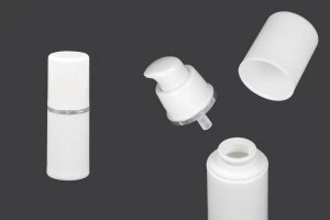 Bottiglietta airless per creme da 15 ml in plastica bianca con striscia argentata-1