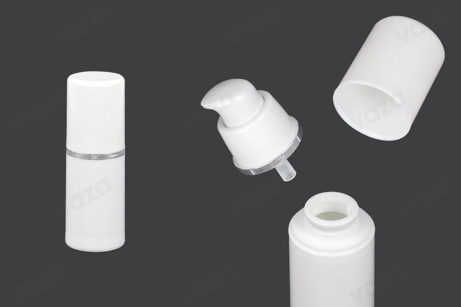 Μπουκαλάκι airless για κρέμα 15 ml πλαστικό λευκό με ασημί ρίγα Μπουκαλάκι airless για κρέμα 15 ml πλαστικό λευκό με ασημί ρίγα-εικόνα_προϊοντική
