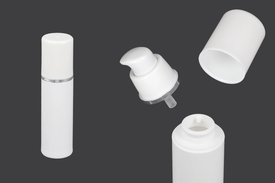 Μπουκαλάκι airless για κρέμα 30 ml πλαστικό λευκό με ασημί ρίγα Μπουκαλάκι airless για κρέμα 30 ml πλαστικό λευκό με ασημί ρίγα