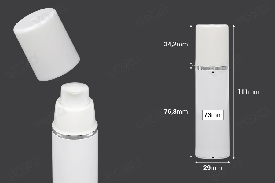 Airless Spender für Creme 30 ml aus Kunstoff, weiß mit silbernem Streifen-bildabmessungen