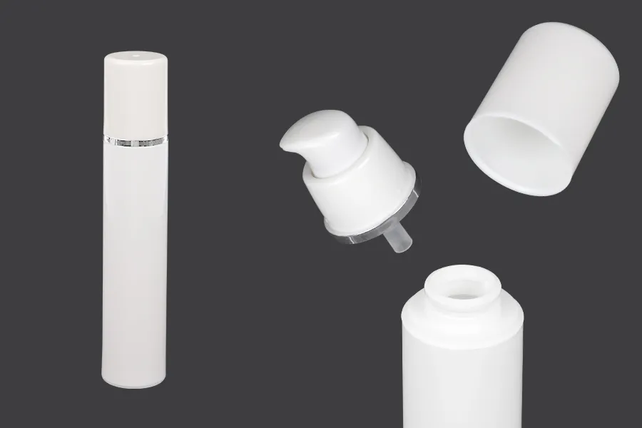 Μπουκαλάκι airless για κρέμα 50 ml πλαστικό λευκό με ασημί ρίγα Μπουκαλάκι airless για κρέμα 50 ml πλαστικό λευκό με ασημί ρίγα
