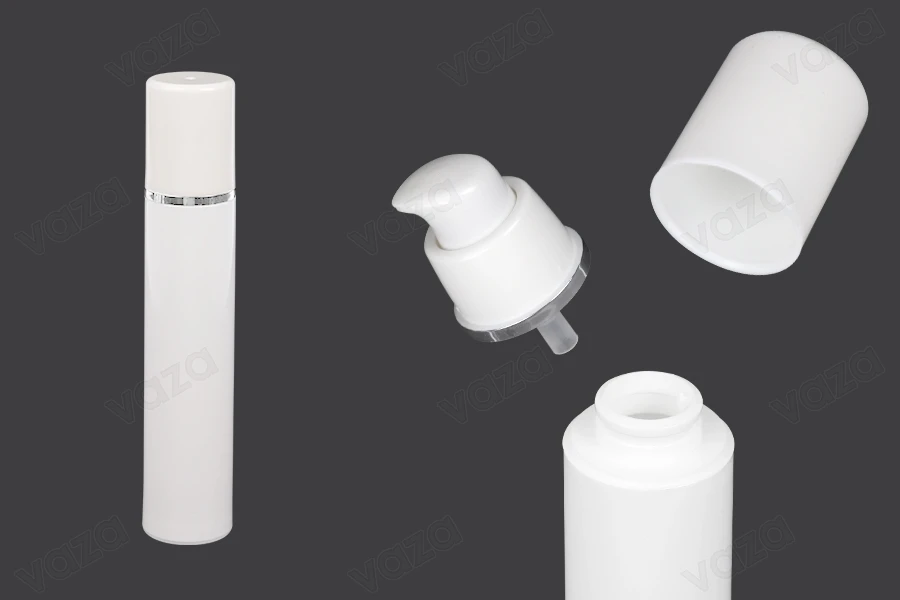 Μπουκαλάκι airless για κρέμα 50 ml πλαστικό λευκό με ασημί ρίγα Μπουκαλάκι airless για κρέμα 50 ml πλαστικό λευκό με ασημί ρίγα-εικόνα_προϊοντική