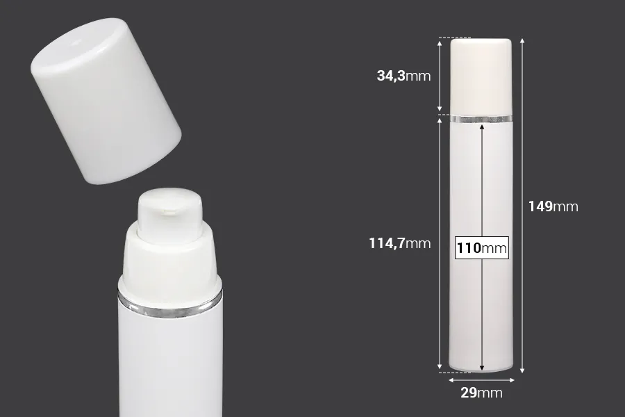 Μπουκαλάκι airless για κρέμα 50 ml πλαστικό λευκό με ασημί ρίγα Μπουκαλάκι airless για κρέμα 50 ml πλαστικό λευκό με ασημί ρίγα