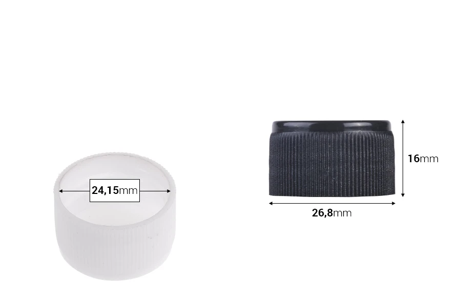 Bouchon en plastique PP 24 blanc ou noir avec joint intérieur Bouchon en plastique PP 24 blanc ou noir avec joint intérieur