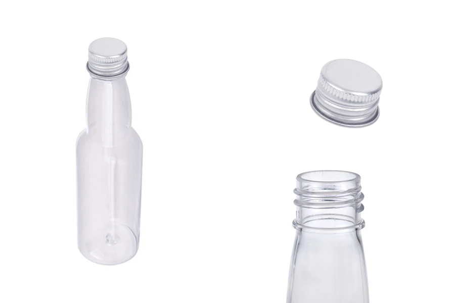 Μπουκαλάκι πλαστικό διάφανο 100 ml με ασημί αλουμινένιο καπάκι και εσωτερικό liner Μπουκαλάκι πλαστικό διάφανο 100 ml με ασημί αλουμινένιο καπάκι και εσωτερικό liner