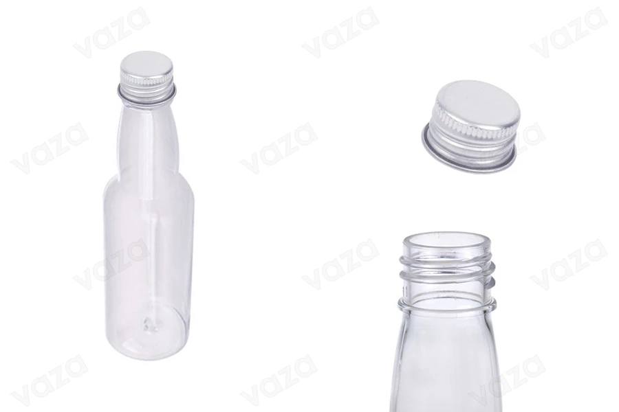 Μπουκαλάκι πλαστικό διάφανο 100 ml με ασημί αλουμινένιο καπάκι και εσωτερικό liner-εικόνα_προϊοντική
