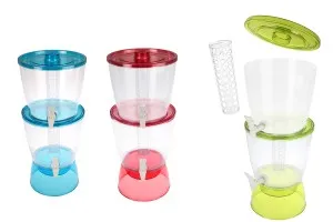 13L plastic double layer drinks dispenser with 2 taps and integrated ice tube in 3 colors-1