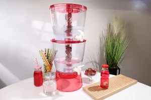 13L plastic double layer drinks dispenser with 2 taps and integrated ice tube in 3 colors-3