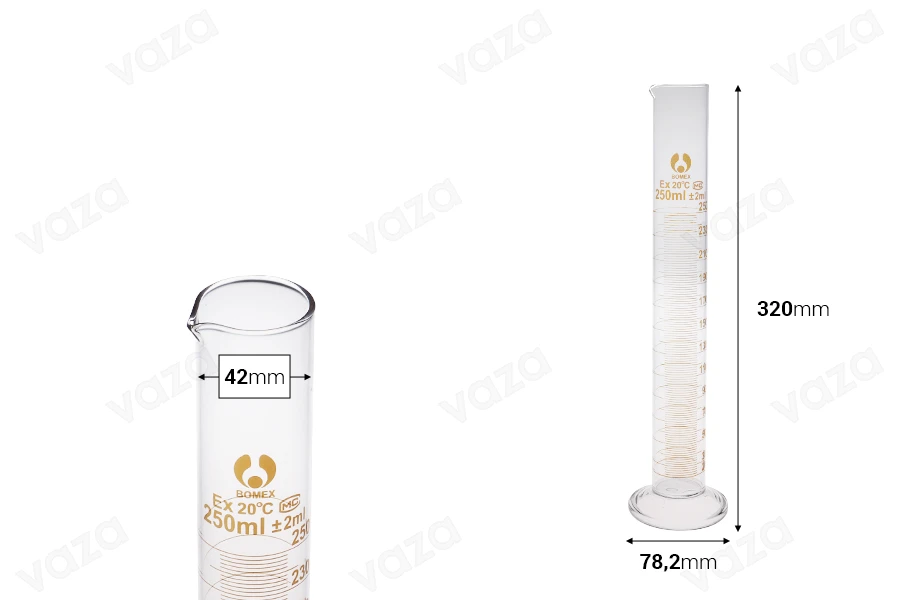 Γυάλινος ογκομετρικός σωλήνας 250 ml Γυάλινος ογκομετρικός σωλήνας 250 ml-εικόνα_διαστάσεις
