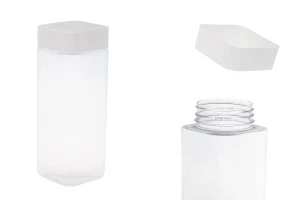 Transparent 750ml square PET jar with white cap and high-frequency inner liner-1
