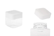 Βάζο για άλατα 225 ml, τετράγωνο, διάφανο, πλαστικό (PET) με άσπρο καπάκι και υψίσυχνο παρέμβυσμα