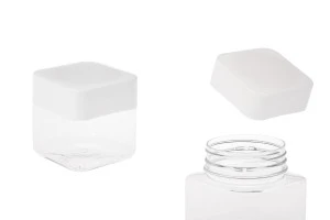 Transparent 225ml square PET jar with white cap and high-frequency inner liner-1