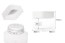 Βάζο για άλατα 225 ml, τετράγωνο, διάφανο, πλαστικό (PET) με άσπρο καπάκι και υψίσυχνο παρέμβυσμα