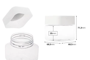 Transparent 225ml square PET jar with white cap and high-frequency inner liner-2