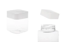Pet-Dose 280ml transparent, viereckig für Salze mit weißem Deckel und Abdichtscheibe