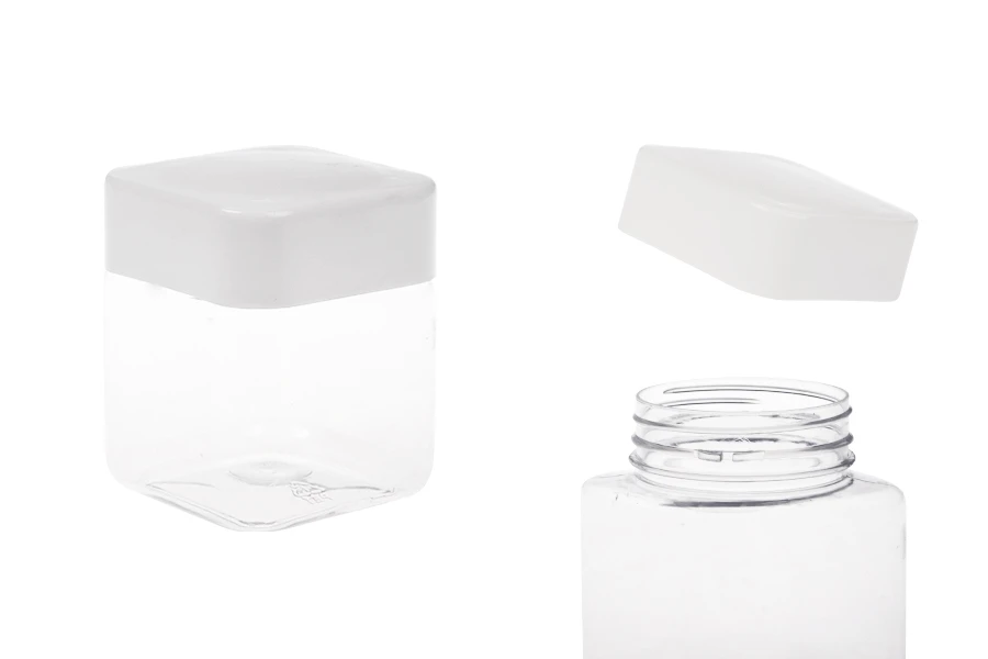Pet-Dose 280ml transparent, viereckig für Salze mit weißem Deckel und Abdichtscheibe