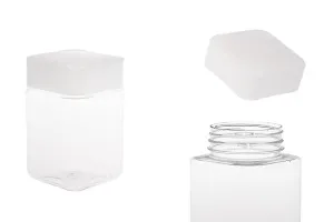 Transparent 400ml square PET jar with white cap and high-frequency inner liner-1