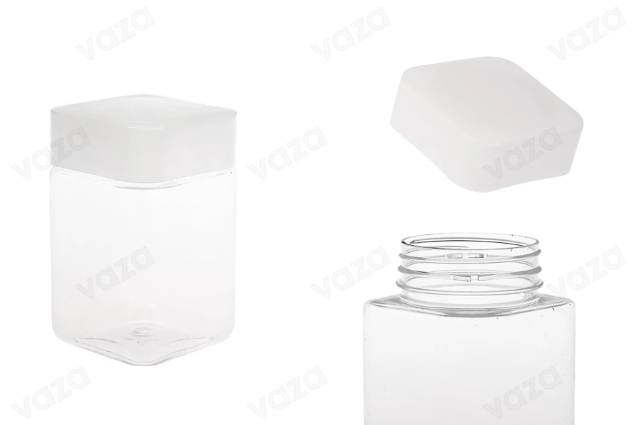 Βάζο για άλατα 400 ml, τετράγωνο, διάφανο, πλαστικό (PET) με άσπρο καπάκι και υψίσυχνο παρέμβυσμα Βάζο για άλατα 400 ml, τετράγωνο, διάφανο, πλαστικό (PET) με άσπρο καπάκι και υψίσυχνο παρέμβυσμα-εικόνα_προϊοντική