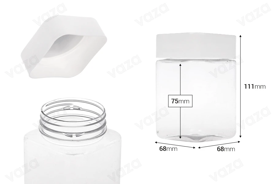Βάζο για άλατα 400 ml, τετράγωνο, διάφανο, πλαστικό (PET) με άσπρο καπάκι και υψίσυχνο παρέμβυσμα Βάζο για άλατα 400 ml, τετράγωνο, διάφανο, πλαστικό (PET) με άσπρο καπάκι και υψίσυχνο παρέμβυσμα-εικόνα_διαστάσεις