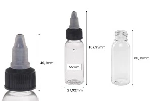 Bouteille PET de 30 ml avec bouchon unicorn noir pour cigarette électronique - 50 pcs-2