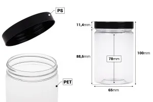 Transparent 250ml PET jar for bath soaks with black cap in size  65x100 mm-2