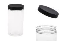 Pot pour sels de 350ml en plastique transparent avec couvercle noir 65 x 120 mm