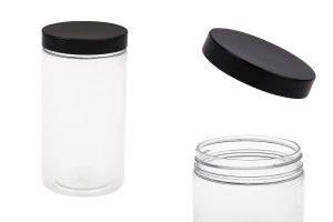 Transparent 350ml plastic (PET) jar for bath salts with black cap in size  65x120 mm-1