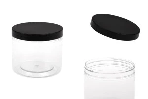 Transparent 500ml plastic PET jar for bath soaks with black cap in size  100x83 mm-1