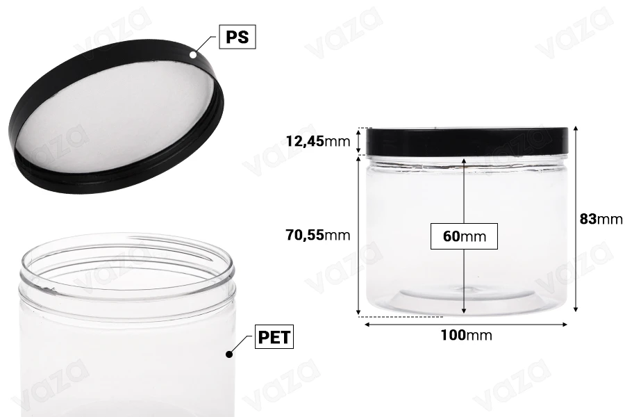 Kunststoffdose 500ml für Salze mit schwarzem Deckel 100x83mm-bildabmessungen