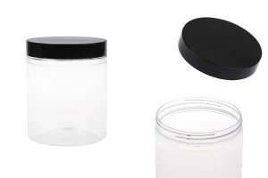 Βάζο για άλατα μπάνιου 750 ml πλαστικό διάφανο με μαύρο καπάκι 100x120 mm-1