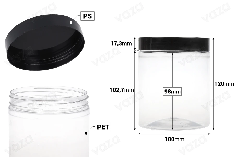 Βάζο για άλατα μπάνιου 750 ml πλαστικό διάφανο με μαύρο καπάκι 100x120 mm Βάζο για άλατα μπάνιου 750 ml πλαστικό διάφανο με μαύρο καπάκι 100x120 mm-εικόνα_διαστάσεις