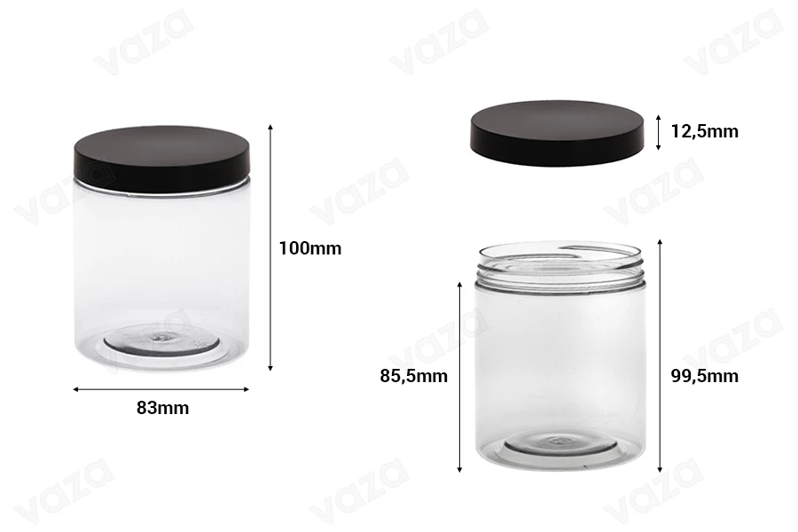 Βάζο πλαστικό 500 ml για άλατα μπάνιου με μαύρο καπάκι 83x100 mm Βάζο πλαστικό 500 ml για άλατα μπάνιου με μαύρο καπάκι 83x100 mm-εικόνα_διαστάσεις