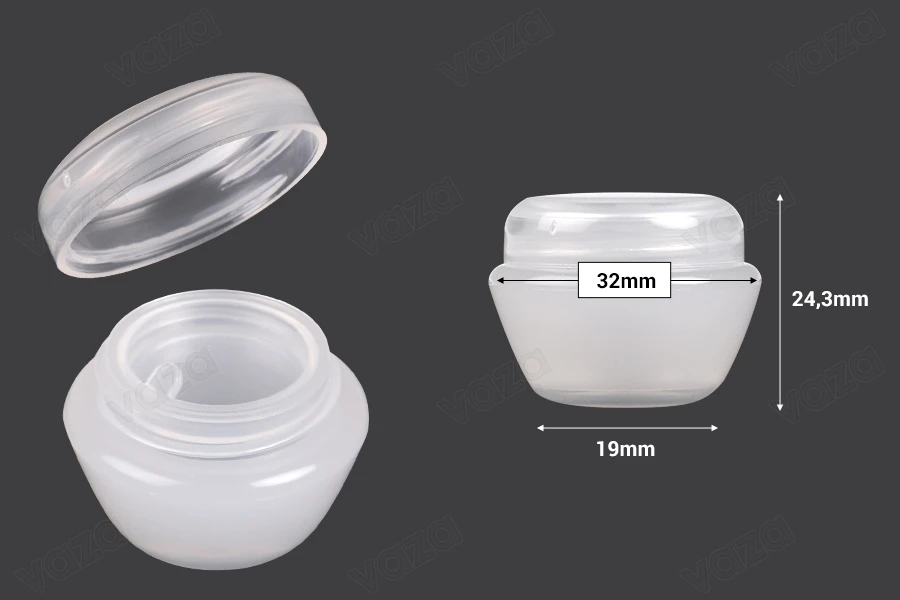 Barattolo di crema in acrilico da 5 ml, traslucido con sigillo in plastica - 12 pz Barattolo di crema in acrilico da 5 ml, traslucido con sigillo in plastica - 12 pz-dimensioni_immagine