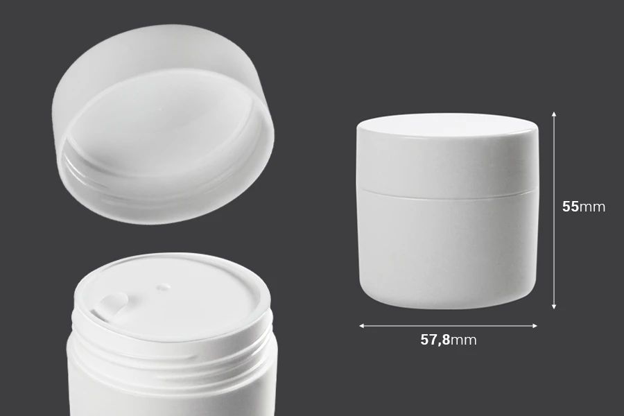 Βαζάκι δίπατο 50 ml πλαστικό λευκό με παρέμβυσμα - 12 τμχ