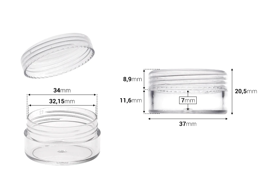 10 ml transparent acrylic jar with cap - available in a package with 12 pcs