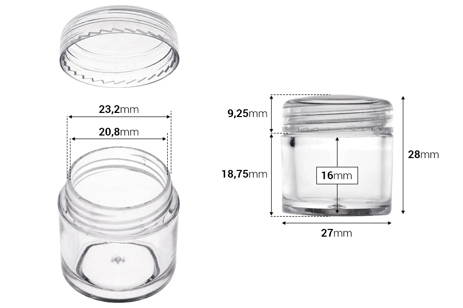 Βαζάκι 7 ml διάφανο, πλαστικό σωληνωτό 27x28 mm - 50 τμχ