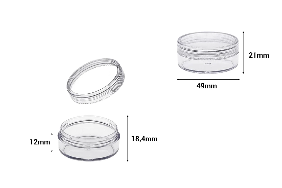 Βαζάκι 20 ml διάφανο, ακρυλικό 49x21 mm με καπάκι - 12 τμχ