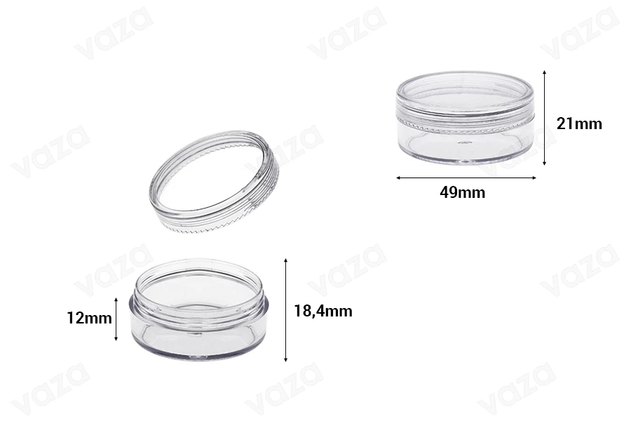 Kavanoz akrilik transparent 49x21 mm me kapak - 12 copë Kavanoz akrilik transparent 49x21 mm me kapak - 12 copë-εικόνα_διαστάσεις