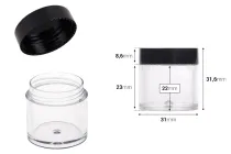 Βαζάκι 10 ml πλαστικό με μαύρο καπάκι 31x31,6 - 12 τμχ