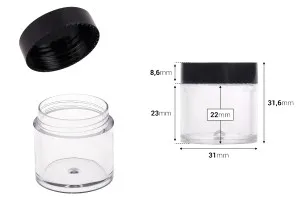 Petit pot de 10ml avec couvercle noir en plastique 49 x 21 mm avec couvercle - 12 pcs-2