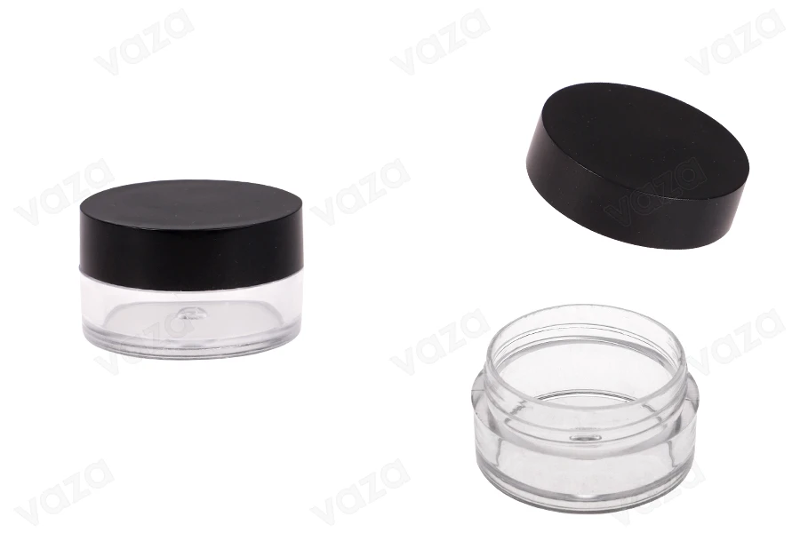 5ml transparent plastic jar with black cap in size 31x18,5 mm - 12 pcs 5ml transparent plastic jar with black cap in size 31x18,5 mm - 12 pcs-image_product