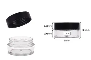 Petit pot de 5ml en acrylique transparent avec couvercle noir 31 x 18,5 mm - 12 pcs-2