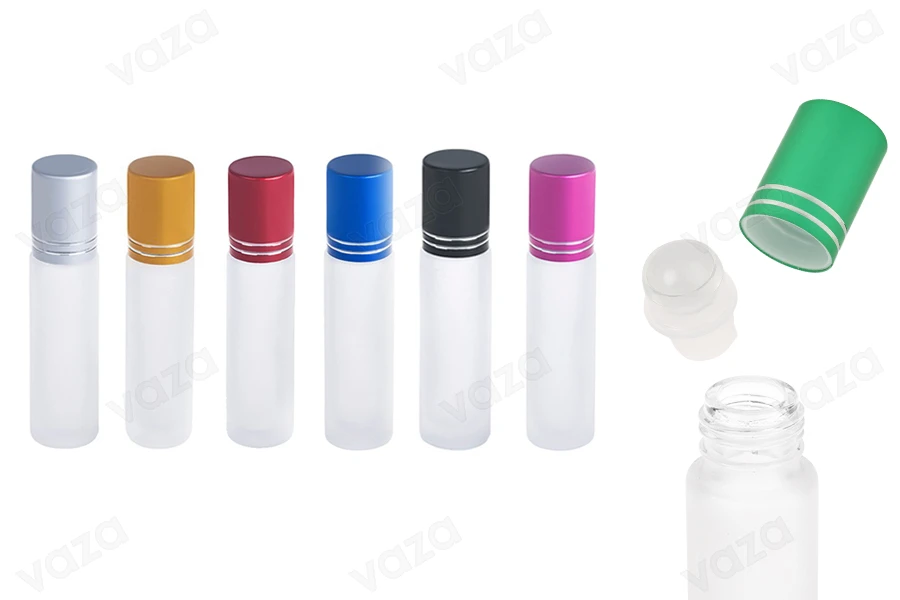 Φιάλη γυάλινη Rollon 10 ml αμμοβολής με γυάλινη μπίλια σε διάφορα χρώματα-εικόνα_προϊοντική
