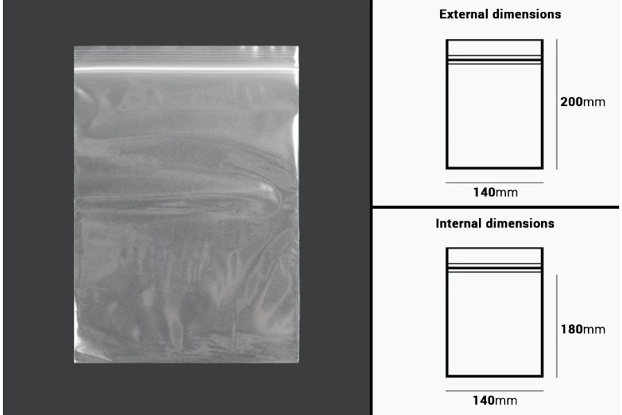 Transparent zip lock plastic bags in size 140x200 mm - 100 pcs Transparent zip lock plastic bags in size 140x200 mm - 100 pcs