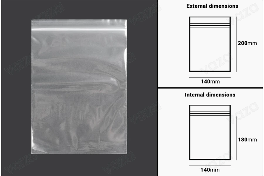 Σακουλάκια με κλείσιμο zip 140x200 mm διαφανή πλαστικά - 100 τμχ-εικόνα_διαστάσεις