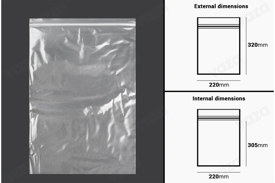 Bustine di plastica con chiusura a zip  220x320 mm trasparenti – 100 pz-dimensioni_immagine